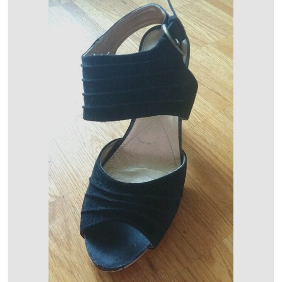 Hush Puppies suede comfy strappy black open toe sandals heels shoes - Picture 5 of 13